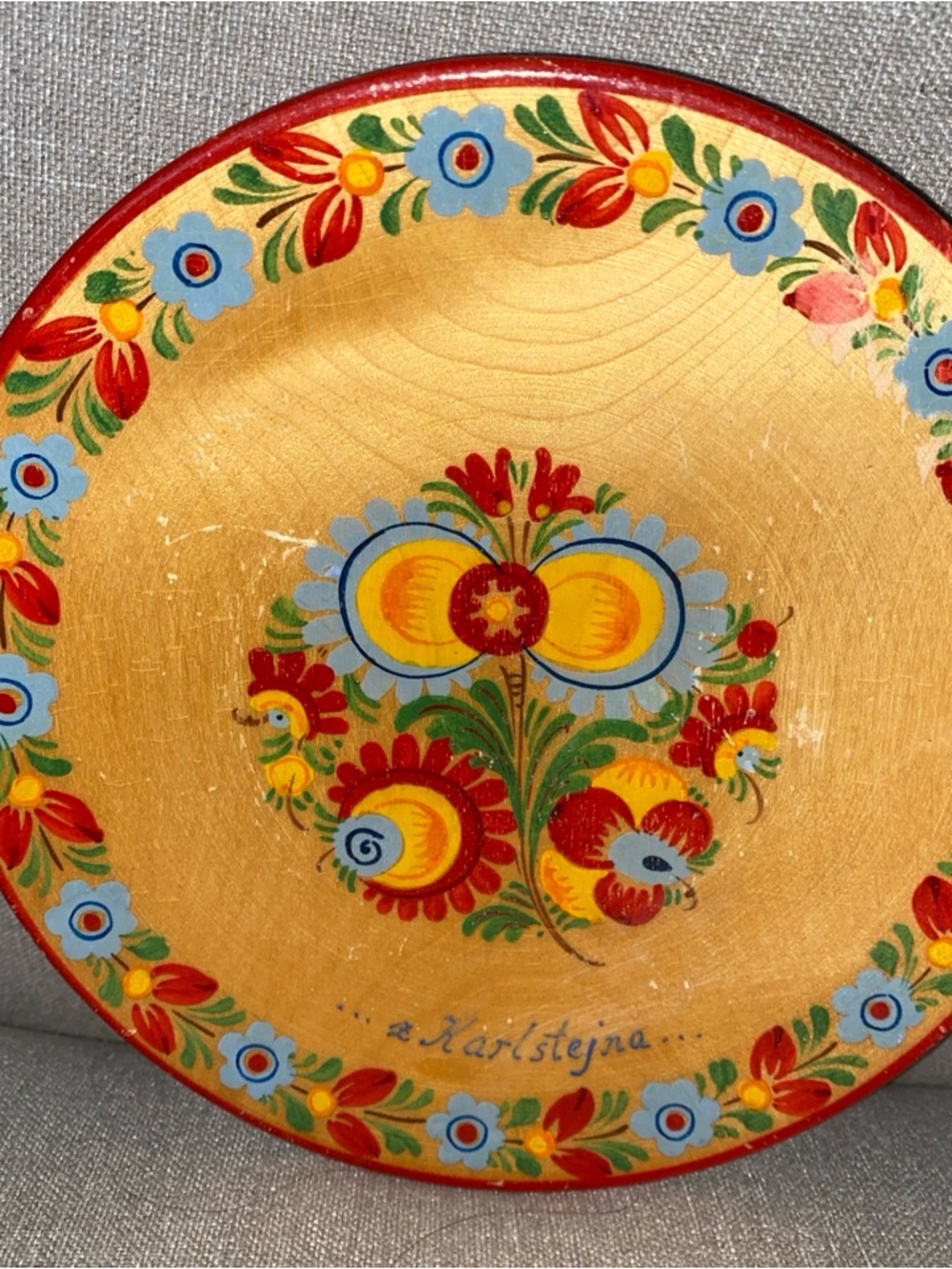 Wooden traditional folk art painting from Karlštejn, Czech Republic Hand Painted